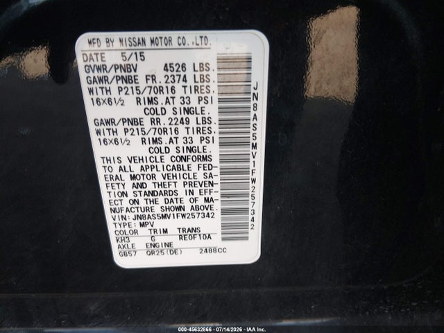 Nissan Rogue Select S 2015 JN8AS5MV1FW257342 Image 9