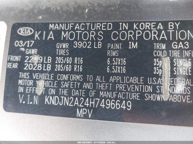 KIA Soul 2017 KNDJN2A24H7496649 Image 9