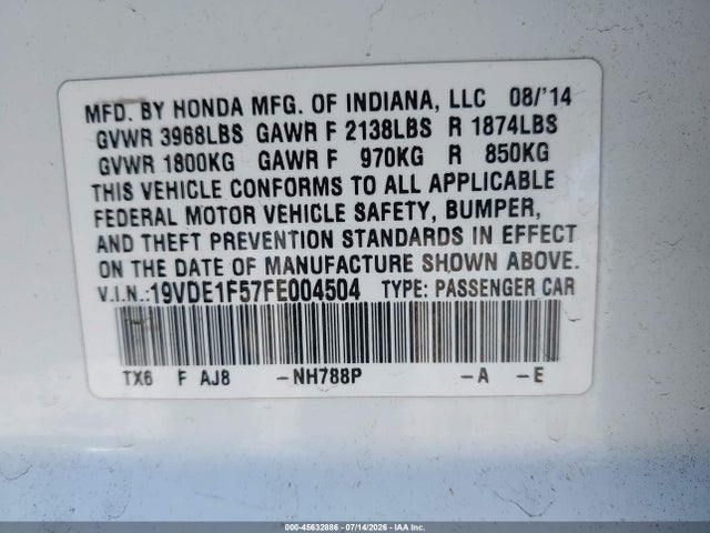Acura Ilx 2.0l 2015 19VDE1F57FE004504 Image 9