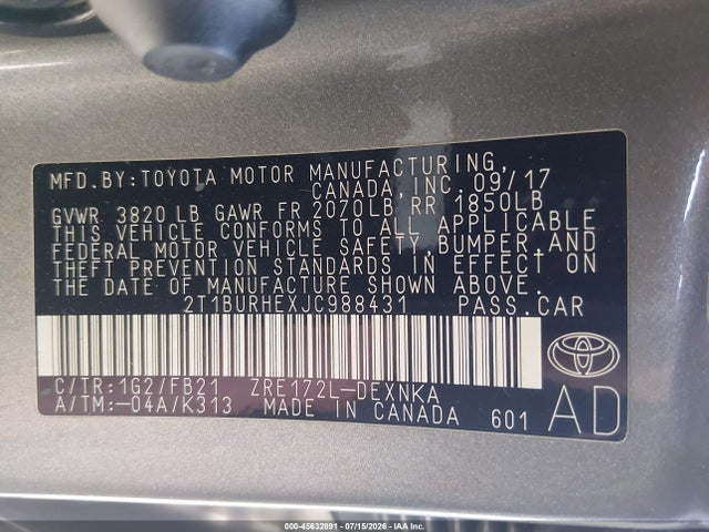 Toyota COROLLA LE 2018 2T1BURHEXJC988431 Image 9