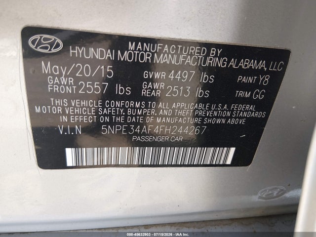 Продажа на аукционе авто 2015 Hyundai Sonata Sport, vin: 5NPE34AF4FH244267, номер лота: 45632903
