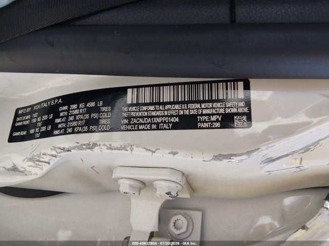 45632904 :رقم المزاد ، ZACNJDA1XNPP01404 vin ، 2022 Jeep Renegade Sport 4x4 مزاد بيع