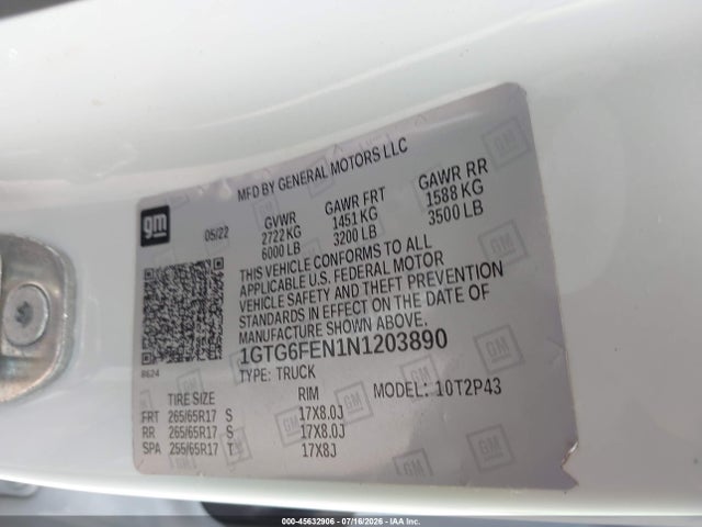 Продажа на аукционе авто 2022 Gmc Canyon 4wd  Short Box At4 - Leather, vin: 1GTG6FEN1N1203890, номер лота: 45632906