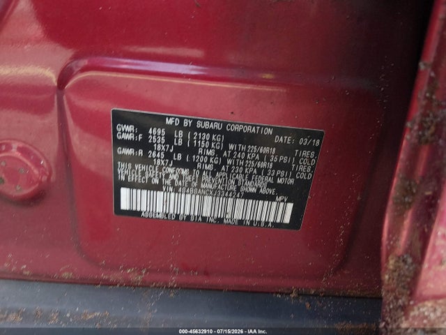 Продаж на аукціоні авто 2018 Subaru Outback 2.5i Limited, vin: 4S4BSANCXJ3344247, номер лоту: 45632910