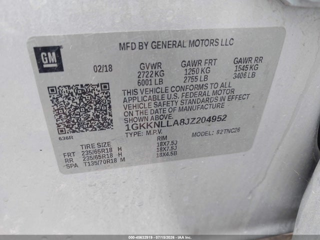 Aukcja sprzedaży 2018 Gmc Acadia Sle-2, vin: 1GKKNLLA8JZ204952, numer aukcji: 45632919