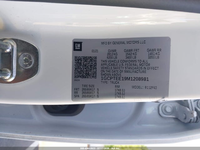 45632923 :رقم المزاد ، 1GCPTEE19M1208981 vin ، 2021 Chevrolet Colorado 4wd  Short Box Zr2 مزاد بيع