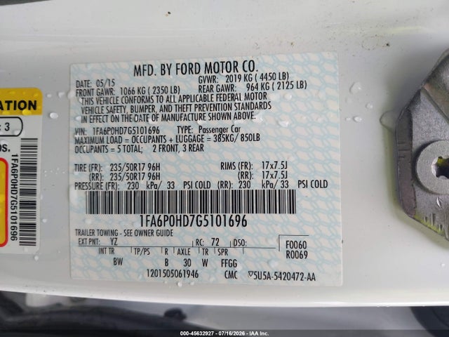 Ford FUSION SE 2016 1FA6P0HD7G5101696 Image 9