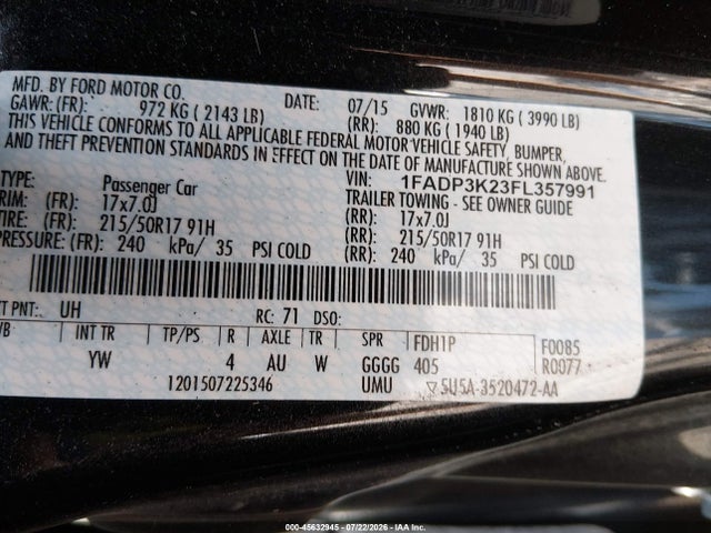 1FADP3K23FL357991 Ford FOCUS SE
