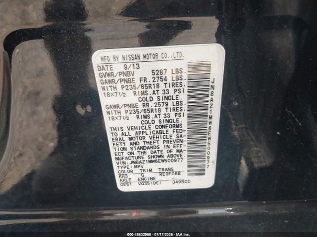 Auction sale of the 2014 Nissan Murano Sl, vin: JN8AZ1MW6EW500977, lot number: 45632950