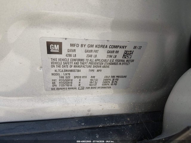 KL7CJLSM4NB557384 Chevrolet Trax Fwd Lt