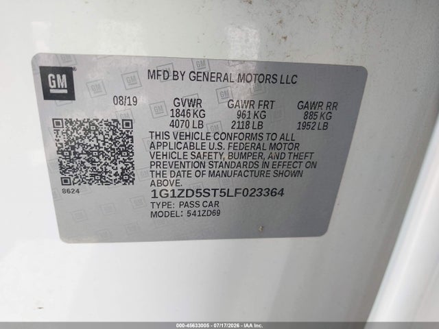 Aukcja sprzedaży 2020 Chevrolet Malibu Fwd Lt, vin: 1G1ZD5ST5LF023364, numer aukcji: 45633005