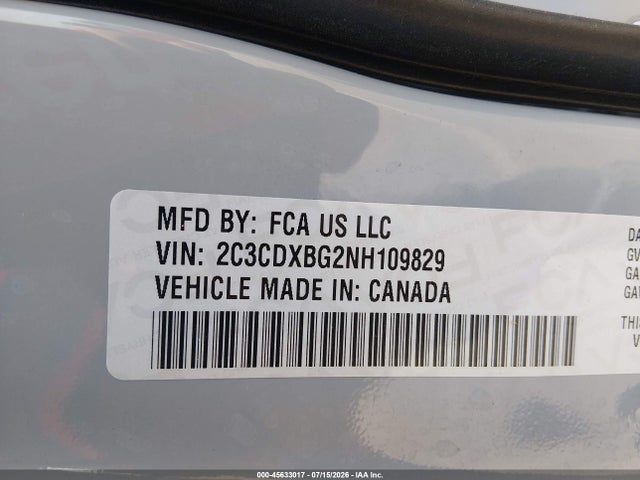 45633017 :رقم المزاد ، 2C3CDXBG2NH109829 vin ، 2022 Dodge Charger Sxt Rwd مزاد بيع