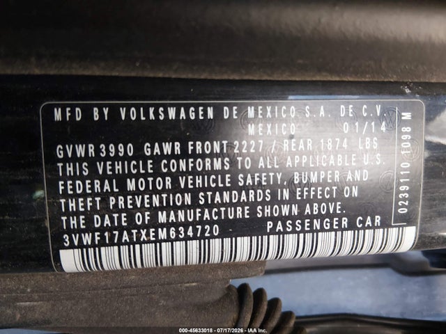 Продаж на аукціоні авто 2014 Volkswagen Beetle 1.8t Entry, vin: 3VWF17ATXEM634720, номер лоту: 45633018