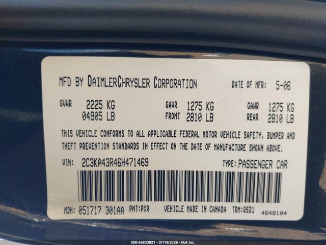 Aukcja sprzedaży 2006 Chrysler 300, vin: 2C3KA43R46H471469, numer aukcji: 45633021