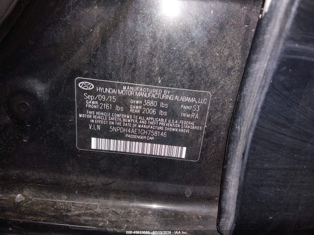 5NPDH4AE1GH758146 Hyundai ELANTRA SE