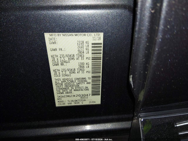 Nissan MURANO SV 2018 5N1AZ2MG2JN203047 Image 9