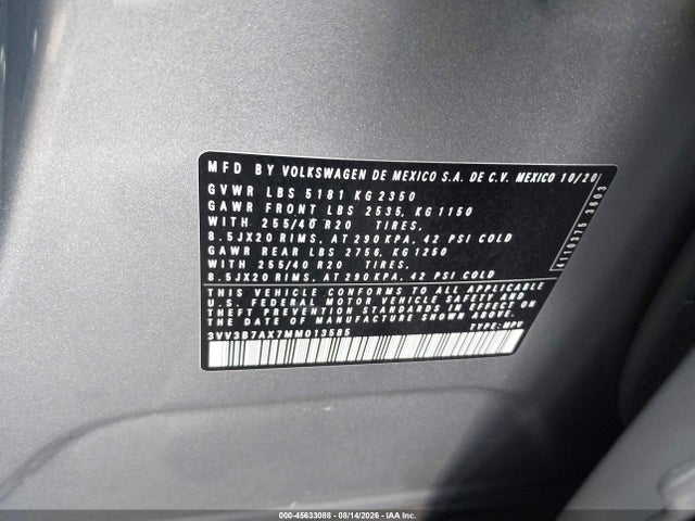 3VV3B7AX7MM013585 Volkswagen Tiguan 2.0t Se/2.0t Se R-line Black/2.0t Sel
