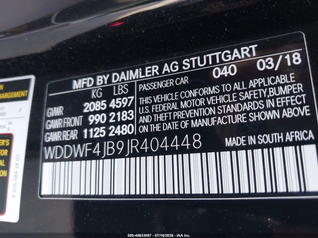 WDDWF4JB9JR404448 Mercedes-Benz C 300