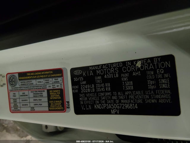KIA SOUL + 2016 KNDJP3A50G7296814 Image 9