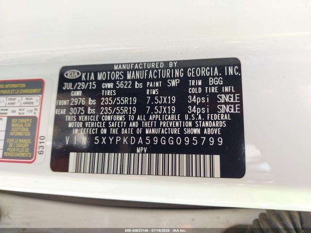 KIA Sorento 3.3l Sx 2016 5XYPKDA59GG095799 Image 9