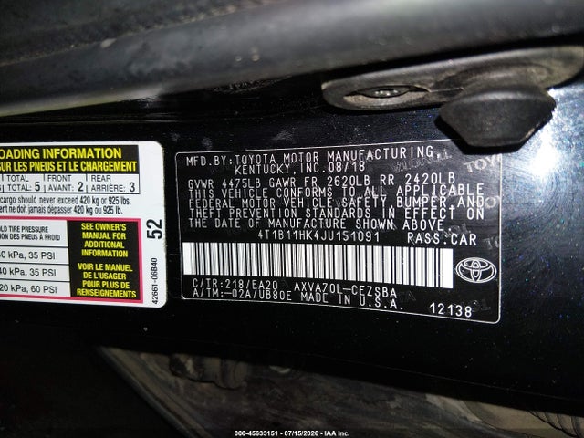 4T1B11HK4JU151091 Toyota CAMRY SE
