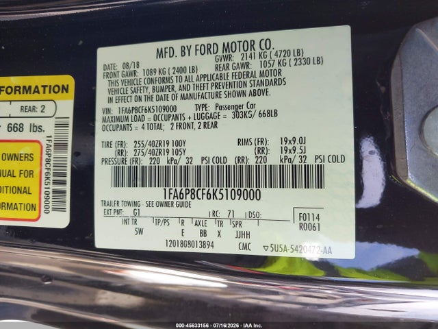 1FA6P8CF6K5109000 Ford Mustang Gt Premium