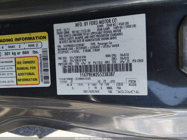 Ford Mustang V6 2016 1FATP8EM2G5238387 Image 9