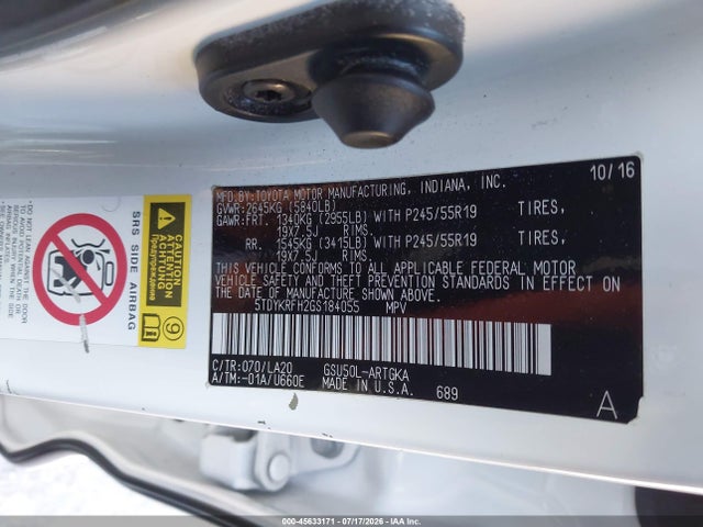 5TDYKRFH2GS184055 Toyota Highlander Limited Platinum V6