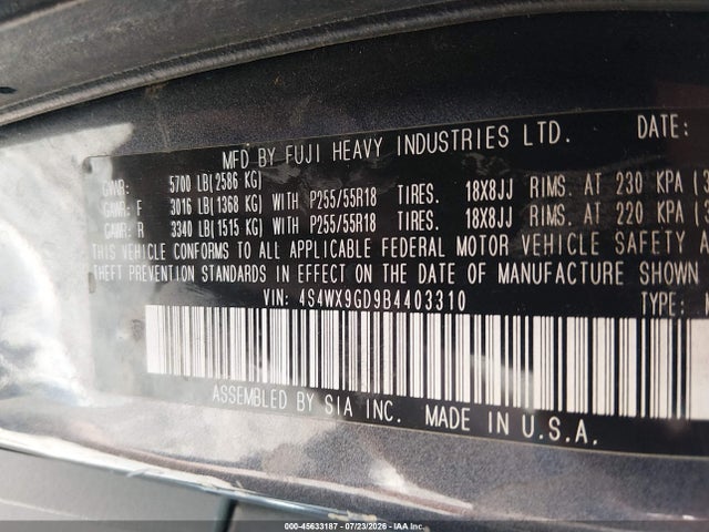 Продаж на аукціоні авто 2011 Subaru Tribeca 3.6r Limited, vin: 4S4WX9GD9B4403310, номер лоту: 45633187