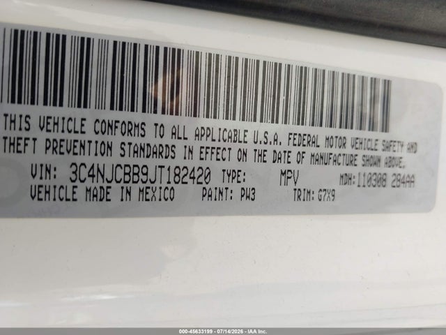 3C4NJCBB9JT182420 Jeep Compass Latitude Fwd