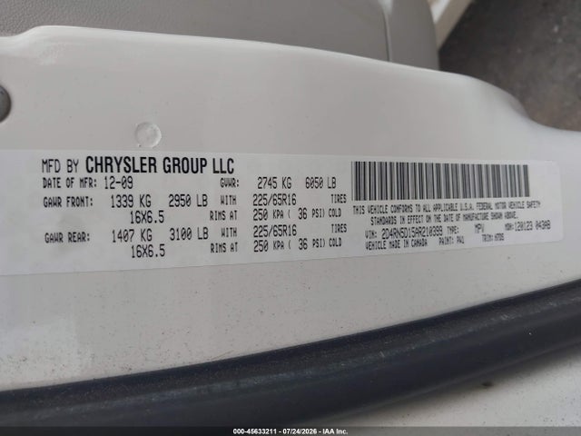 45633211 :رقم المزاد ، 2D4RN5D15AR210399 vin ، 2010 Dodge Grand Caravan Sxt مزاد بيع