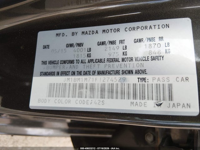 JM1BM1M71F1274529 Mazda Mazda3 I Grand Touring