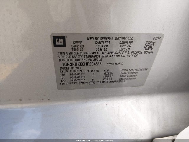 Chevrolet Suburban Lt 2017 1GNSKHKC8HR204522 Image 9