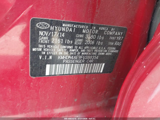 Hyundai ELANTRA SE 2015 KMHDH4AE9FU388354 Image 9
