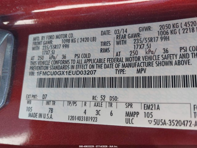 Ford ESCAPE SE 2014 1FMCU0GX1EUD03207 Image 9