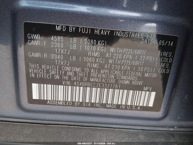 4S4BRBCC2E3327761 Subaru Outback 2.5i Premium