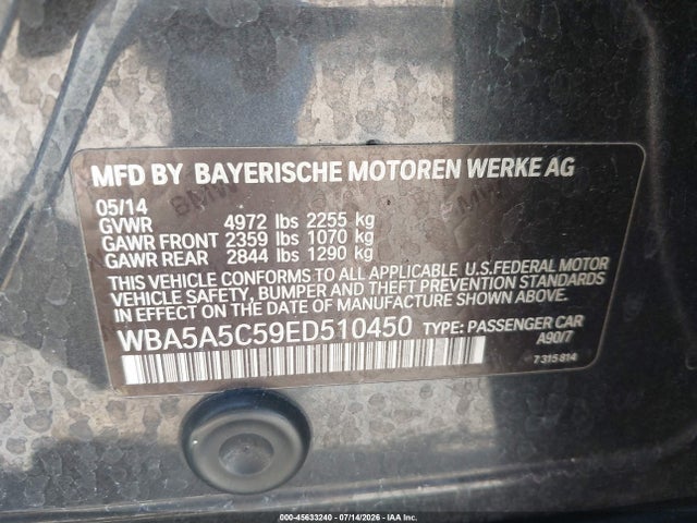 BMW 528I 2014 WBA5A5C59ED510450 Image 9
