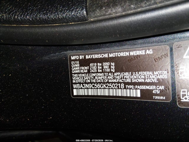 45633308 :رقم المزاد ، WBA3N9C56GK250218 vin ، 2016 Bmw 428i Xdrive مزاد بيع