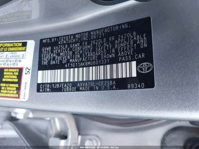 4T1G11AK8MU601331 Toyota CAMRY SE