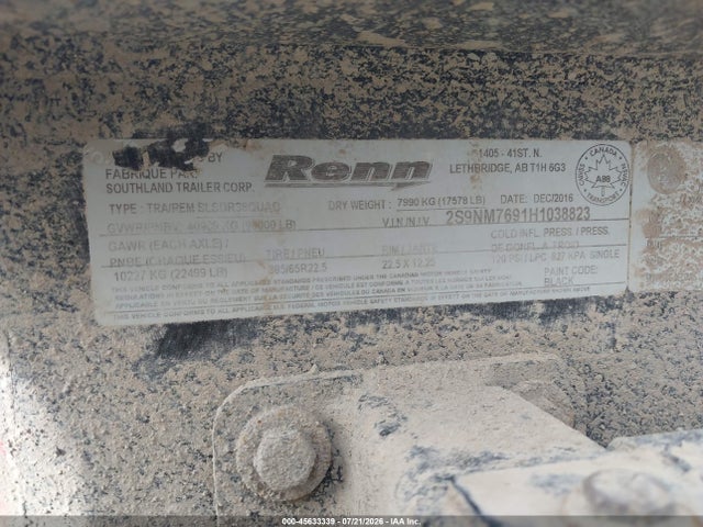 Продажа на аукционе авто 2017 Trailer Renn 40' Dump, vin: 2S9NM7691H1038823, номер лота: 45633339