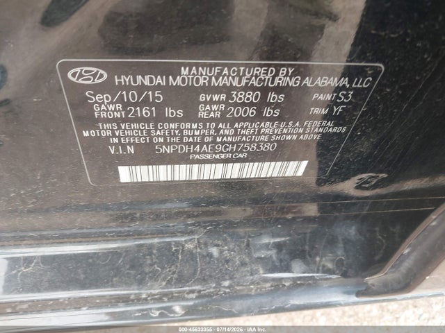 Hyundai ELANTRA SE 2016 5NPDH4AE9GH758380 Image 9