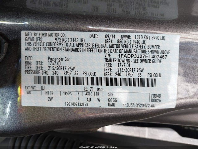 Ford Focus Titanium 2014 1FADP3J27EL407467 Image 9