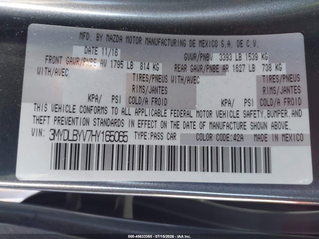 3MYDLBYV7HY165065 Toyota YARIS IA