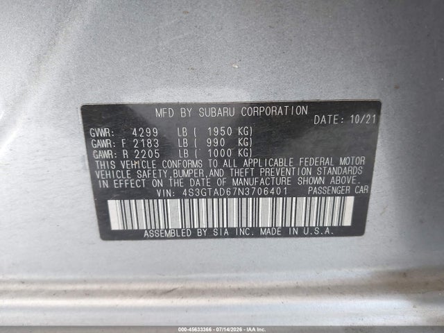 4S3GTAD67N3706401 Subaru Impreza Premium 5-door