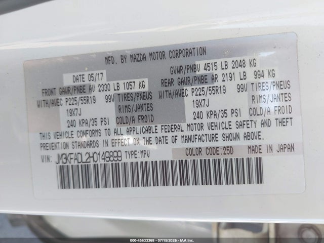 JM3KFADL2H0149899 Mazda Cx-5 Grand Touring