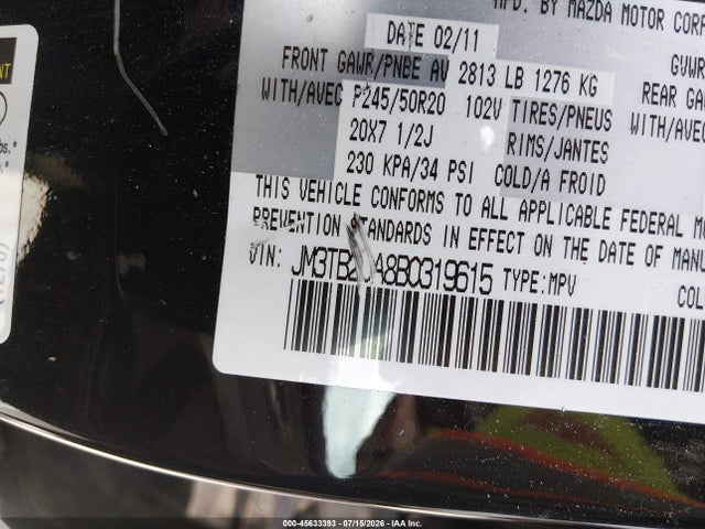 Aukcja sprzedaży 2011 Mazda Cx-9 Grand Touring, vin: JM3TB2DA8B0319615, numer aukcji: 45633393