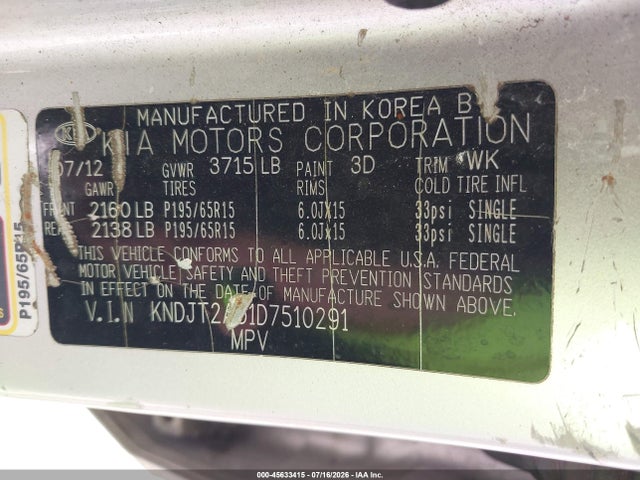 Продажа на аукционе авто 2013 Kia Soul, vin: KNDJT2A51D7510291, номер лота: 45633415