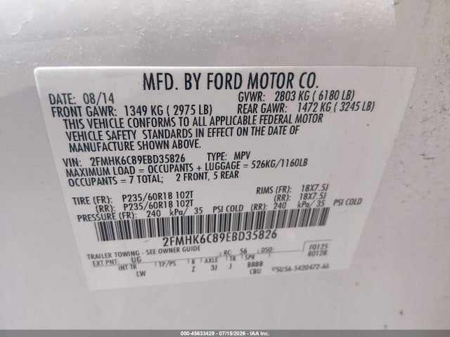 2FMHK6C89EBD35826 Ford FLEX SEL