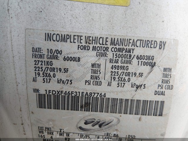 Продажа на аукционе авто 2001 Ford F-450, vin: 1FDXF46F31EA87764, номер лота: 45633432