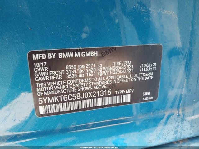 BMW X5 M 2018 5YMKT6C58J0X21315 Image 9